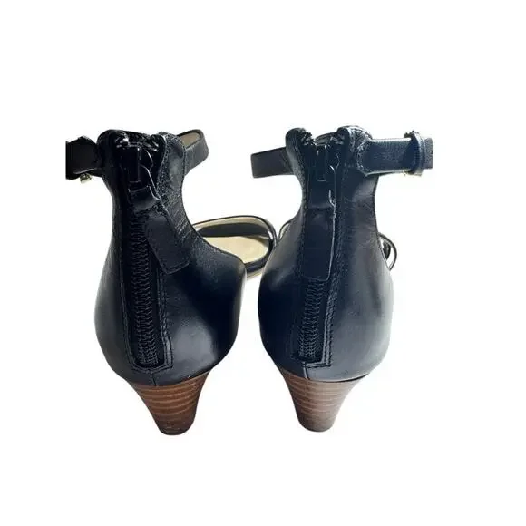 Women's Cole Haan Abriella 7M Leather Wedge Sandals Low Heel Classy Black Office - Picture 5 of 11